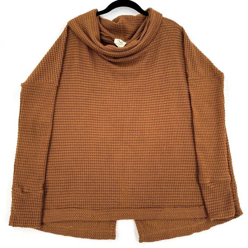 Fantastic Fawn Waffle Knit Cowl Neck Sweater S Rust Oversized Hi Low Boho Tunic